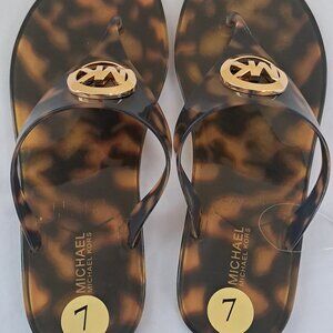 Michael Kors Jelly Thong Flip Flip Animal Print Sandals.Brand New